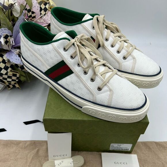 Men’s Gucci tennis 1977 mini GG low top sneakers size 14 made in Italy - Picture 1 of 11